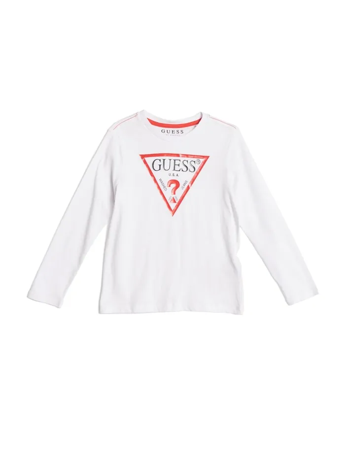 GUESS Little Boy 2 7 LongSleeve Logo Tee 27 White 8211 Kids
