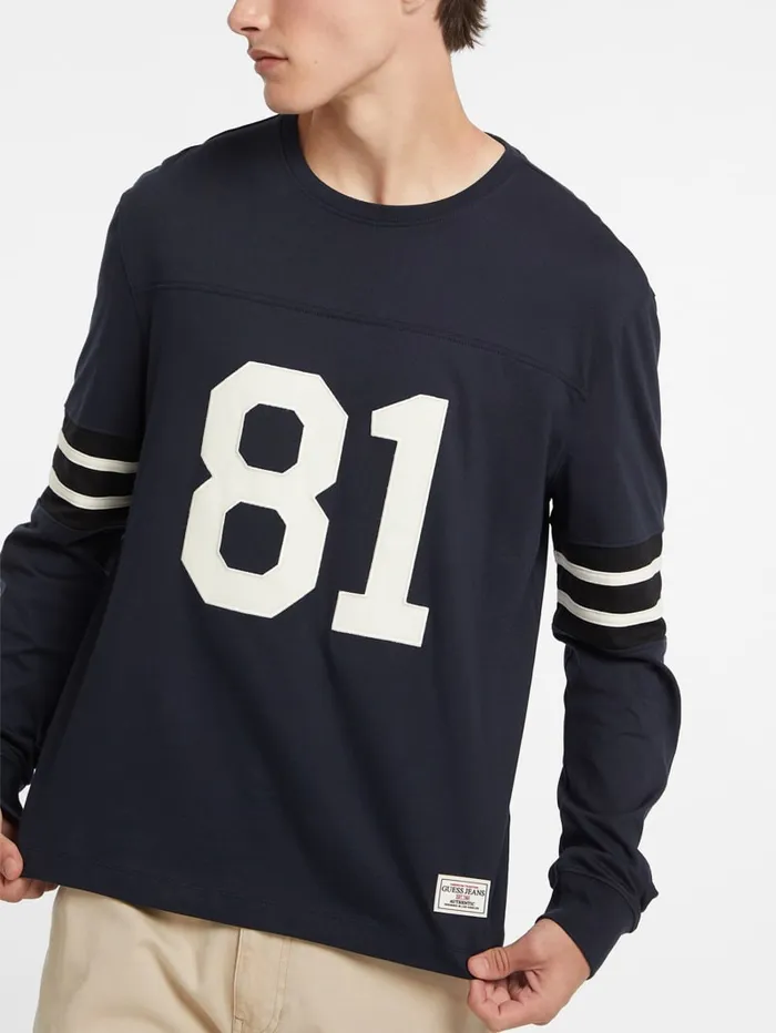 GUESS Men Number 81 Striped LongSleeve Tee Blue 8211 Men