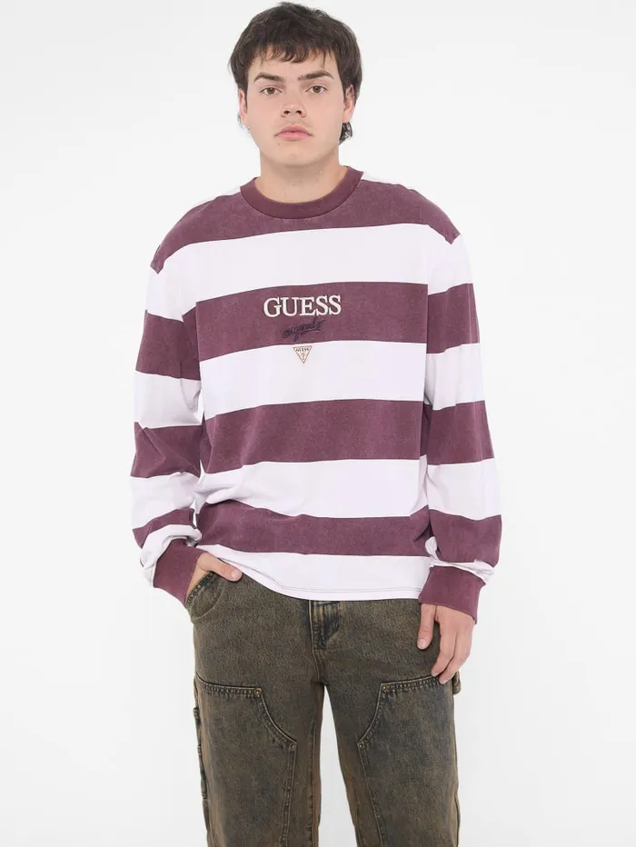 GUESS Men Originals Striped LongSleeve Tee Red 8211 Men