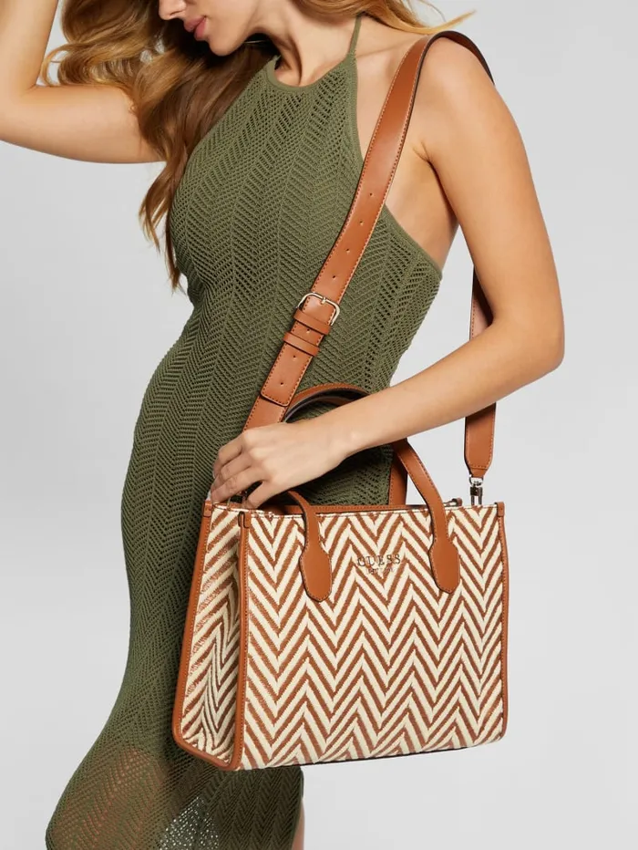 GUESS Sale Silvana Chevron Tote Black 8211 Women