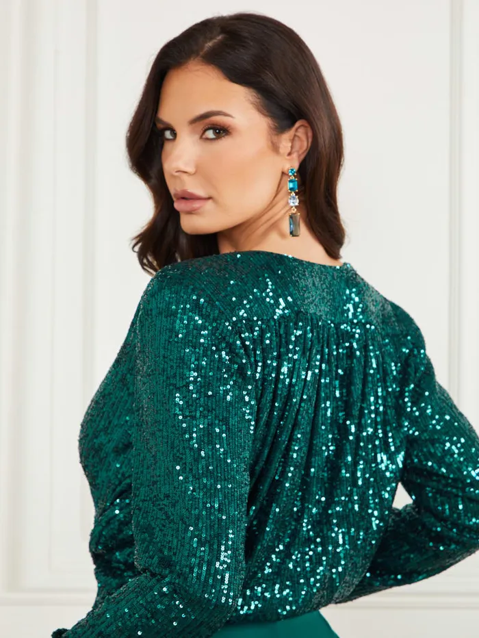 GUESS Sale Sparkle In The Dark Surplice Top Blue 8211 Women