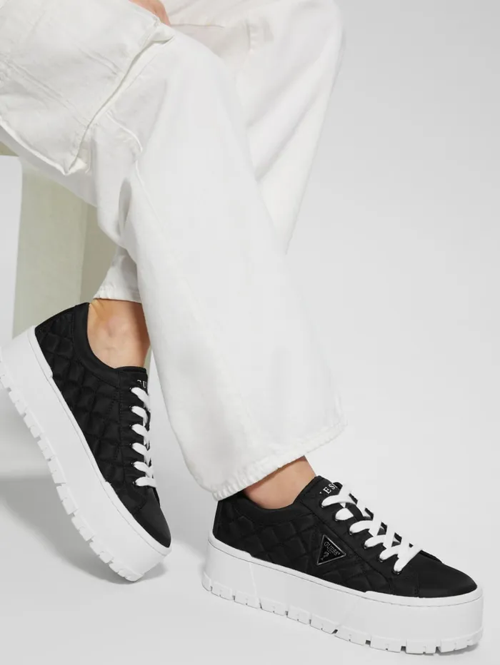 GUESS Sale Tesie Quilted Platform Sneakers Black 8211 Women