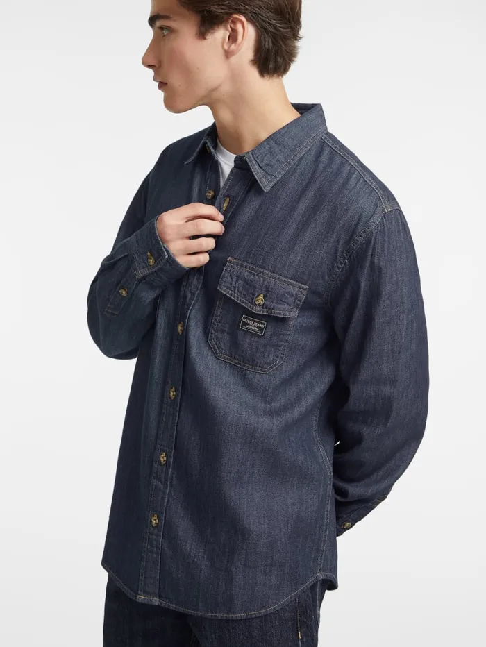 GUESS Shirts Classic LongSleeve Denim Shirt Blue 8211 Men