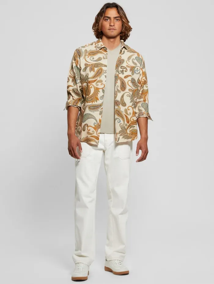 GUESS Shirts Eco Linen Paisley Shirt Beige 8211 Men
