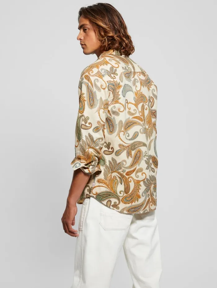 GUESS Shirts Eco Linen Paisley Shirt Beige 8211 Men