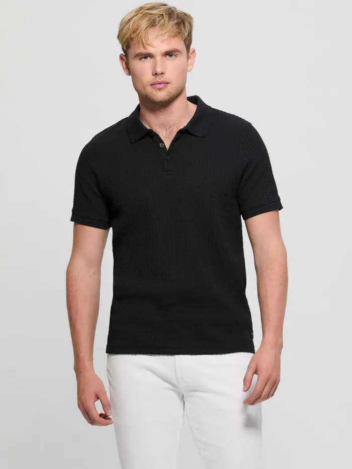 GUESS Shirts Houndstooth Jacquard Polo Shirt Black 8211 Men
