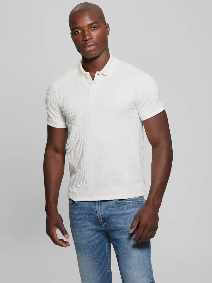 GUESS Shirts Houndstooth Jacquard Polo Shirt Black 8211 Men