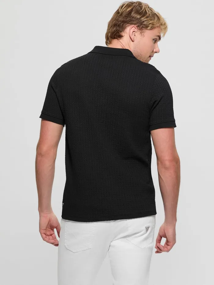 GUESS Shirts Houndstooth Jacquard Polo Shirt Black 8211 Men