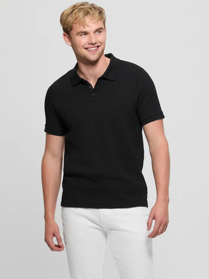 GUESS Shirts Houndstooth Jacquard Polo Shirt Black 8211 Men