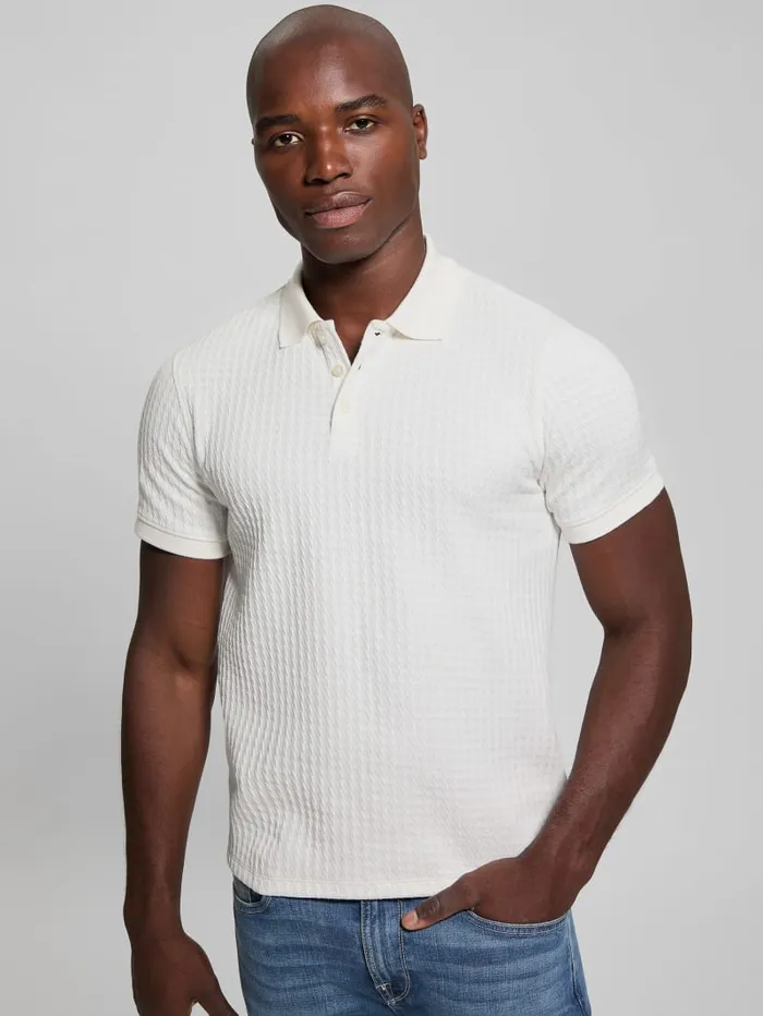GUESS Shirts Houndstooth Jacquard Polo Shirt Black 8211 Men