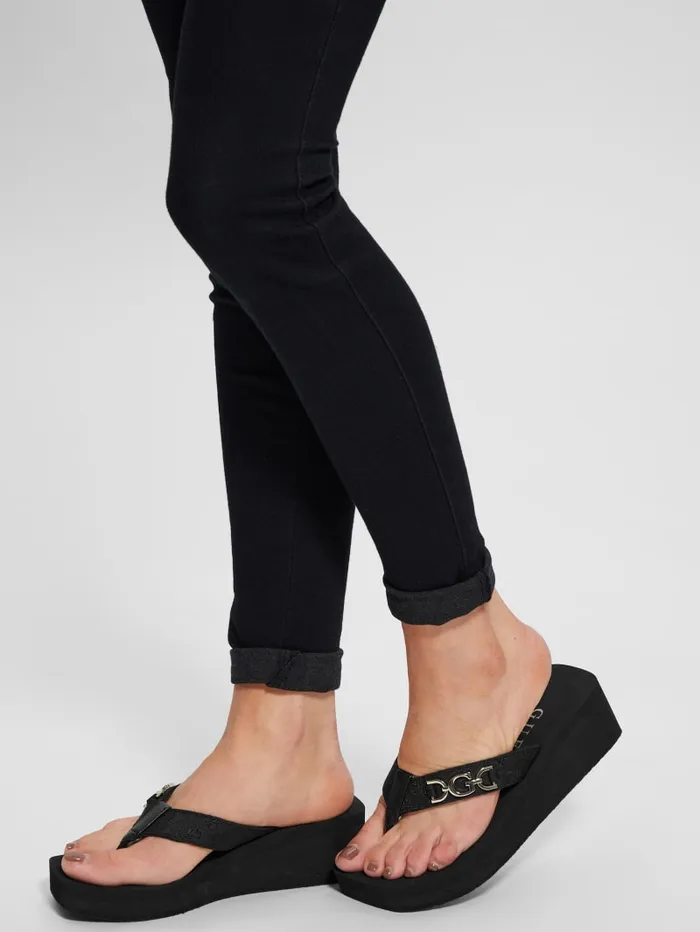 GUESS Shoes Edany Denim G Buckle Wedge Sandals Black 8211 Women