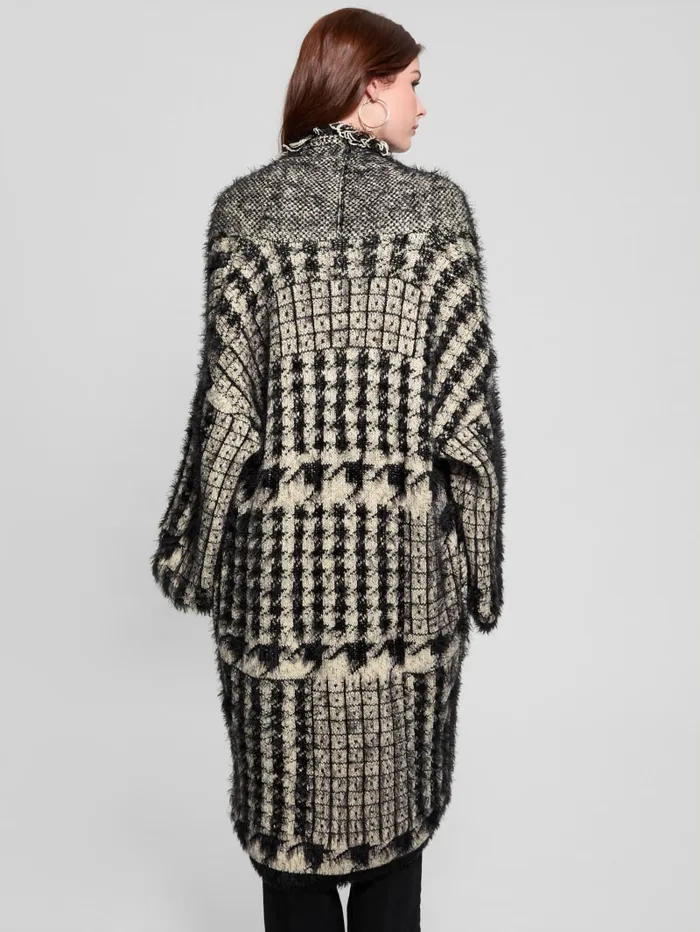 GUESS Sweaters and Knits Lee Fringed and Patchwork Long Cardigan Black 8211 Women