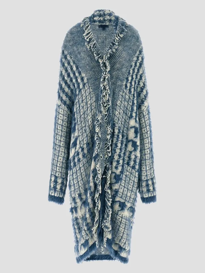 GUESS Sweaters and Knits Lee Fringed and Patchwork Long Cardigan Black 8211 Women
