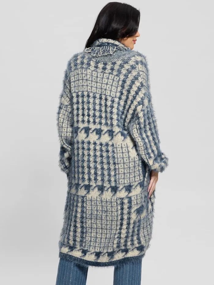 GUESS Sweaters and Knits Lee Fringed and Patchwork Long Cardigan Black 8211 Women