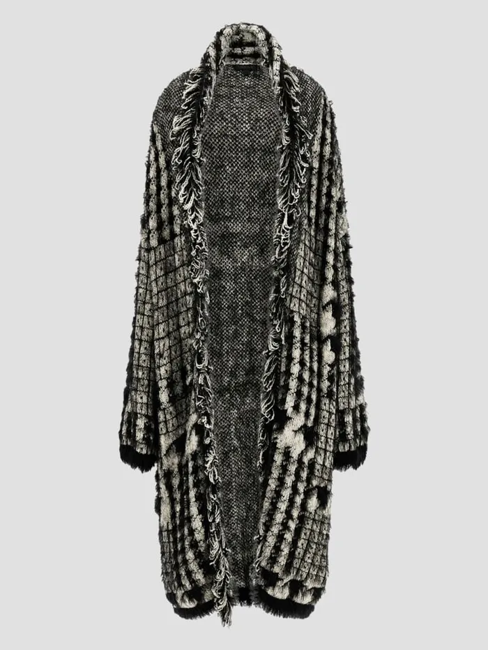 GUESS Sweaters and Knits Lee Fringed and Patchwork Long Cardigan Black 8211 Women