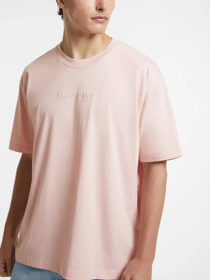 GUESS T Shirts and Tanks Embroidered Logo Tee Pink 8211 Men