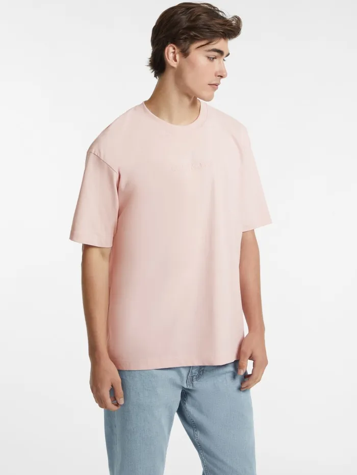 GUESS T Shirts and Tanks Embroidered Logo Tee Pink 8211 Men