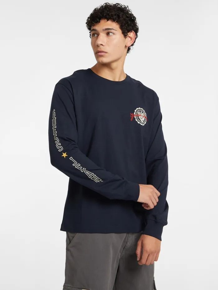 GUESS T Shirts and Tanks Stamp Logo LongSleeve Tee Blue 8211 Men