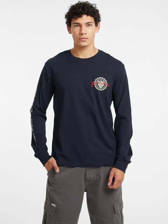GUESS T Shirts and Tanks Stamp Logo LongSleeve Tee Blue 8211 Men