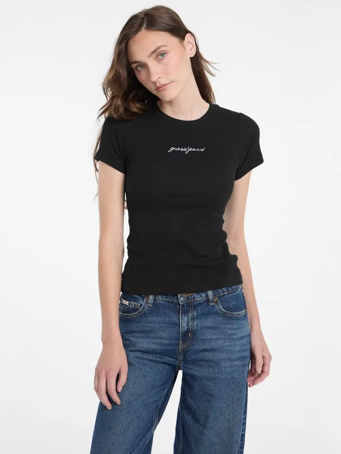 GUESS Tops and Tees Eco Crewneck Logo Tee Black 8211 Women