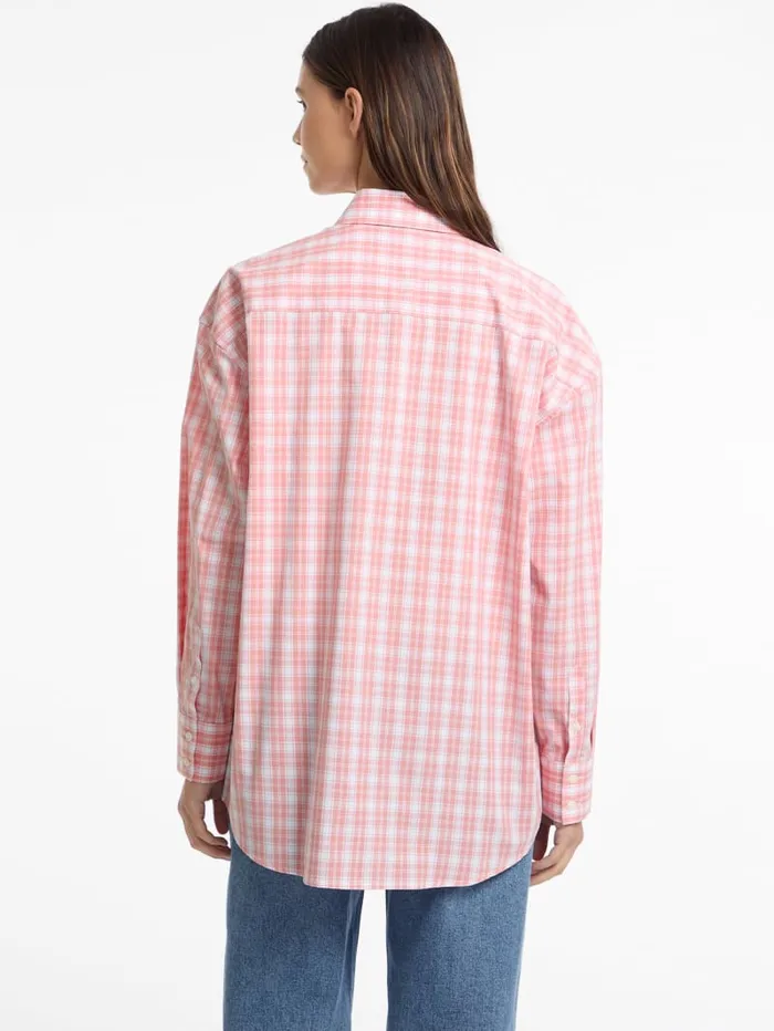 GUESS Tops and Tees Eco Oversized Plaid Poplin Shirt Pink 8211 Women