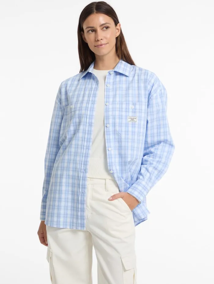 GUESS Tops and Tees Eco Oversized Plaid Poplin Shirt Pink 8211 Women