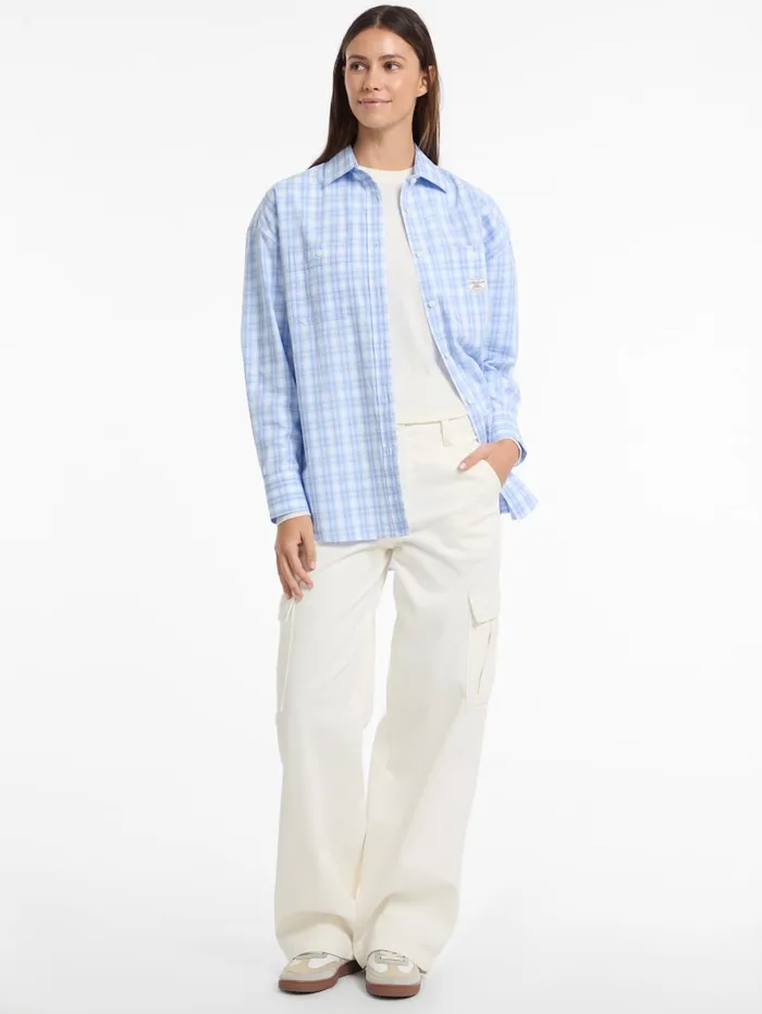 GUESS Tops and Tees Eco Oversized Plaid Poplin Shirt Pink 8211 Women