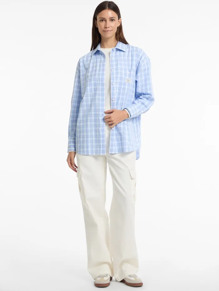 GUESS Tops and Tees Eco Oversized Plaid Poplin Shirt Pink 8211 Women