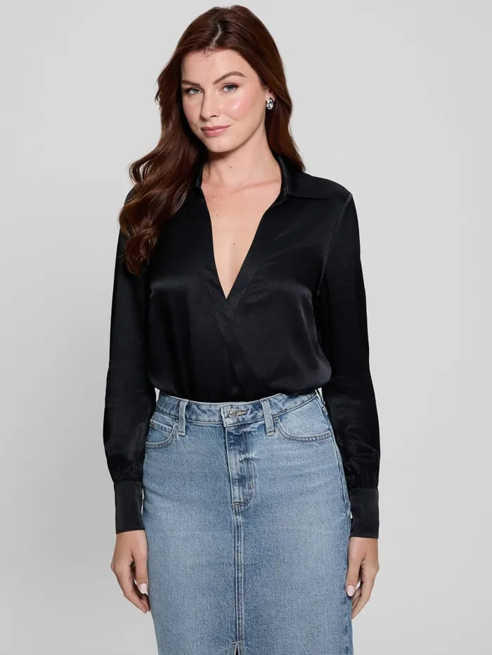 GUESS Tops Charmed Woven Bodysuit Black 8211 Women