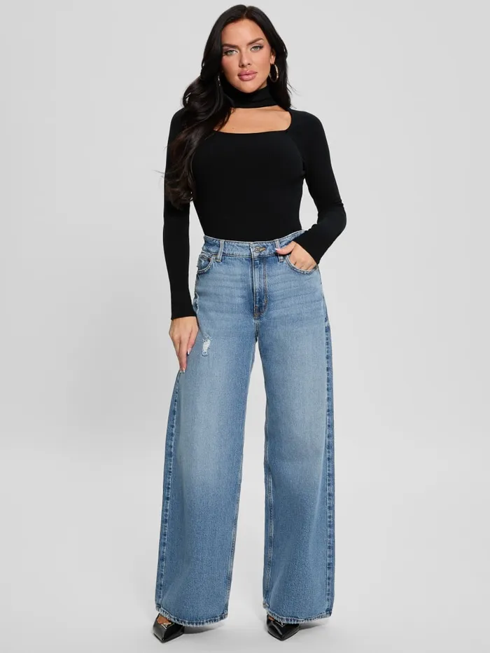 GUESS Tops Cutout Ribbed Top Black 8211 Women