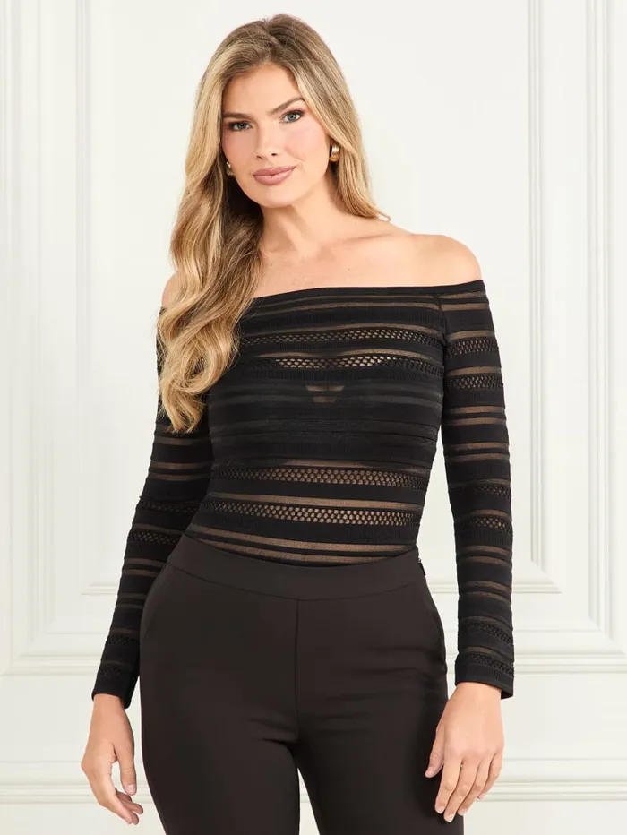 GUESS Tops Dani Striped Bodysuit Black 8211 Women