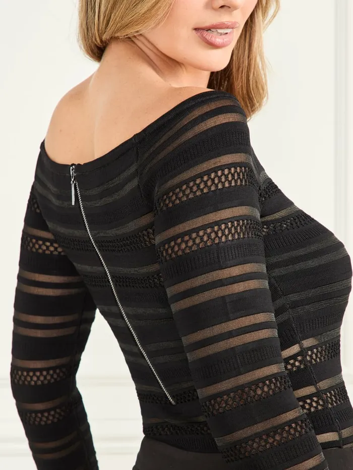 GUESS Tops Dani Striped Bodysuit Black 8211 Women