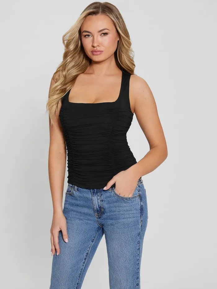 GUESS Tops Eco Adrianna Shirred Tank Top Beige 8211 Women