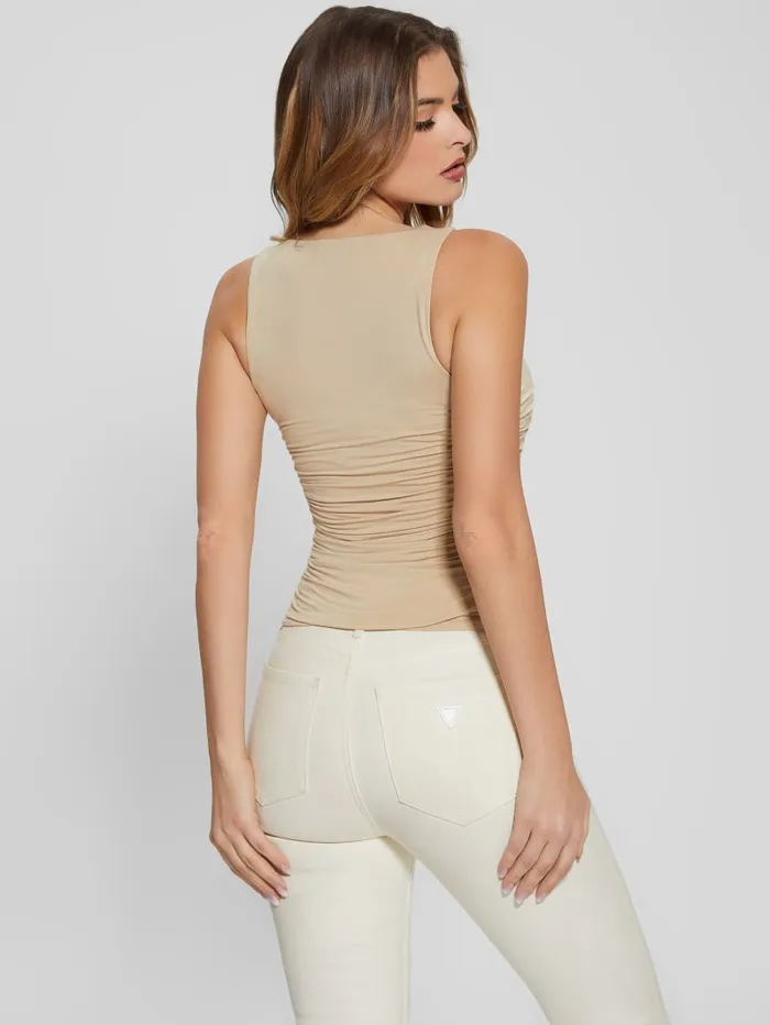 GUESS Tops Eco Adrianna Shirred Tank Top Beige 8211 Women