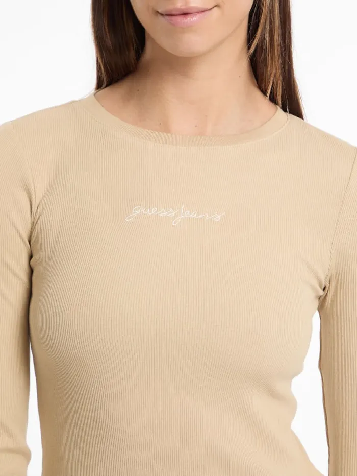 GUESS Tops Eco Crewneck Logo Tee Beige 8211 Women
