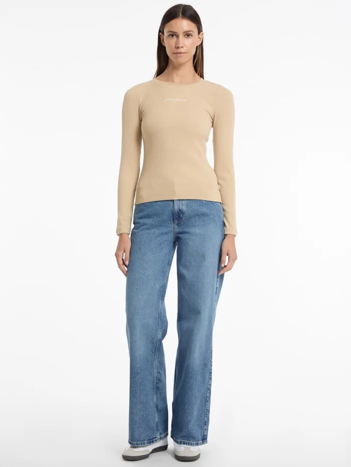 GUESS Tops Eco Crewneck Logo Tee Beige 8211 Women