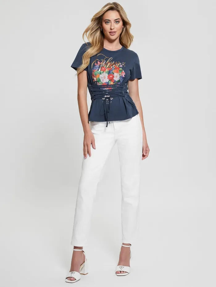 GUESS Tops Eco Fleur LaceUp Tee Blue 8211 Women