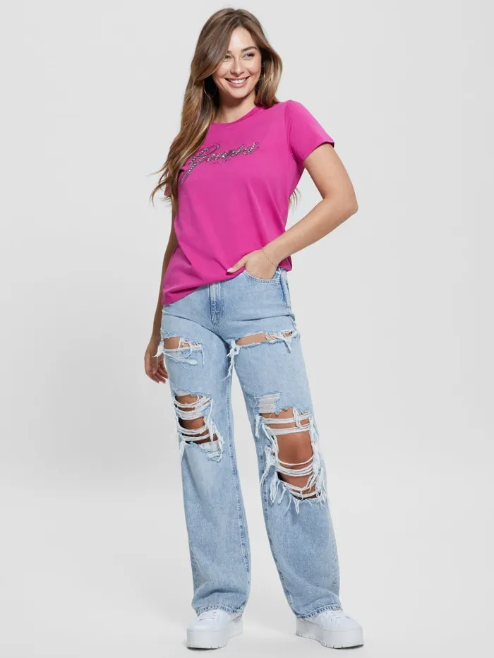 GUESS Tops Eco Glam Logo Easy Tee Pink 8211 Women