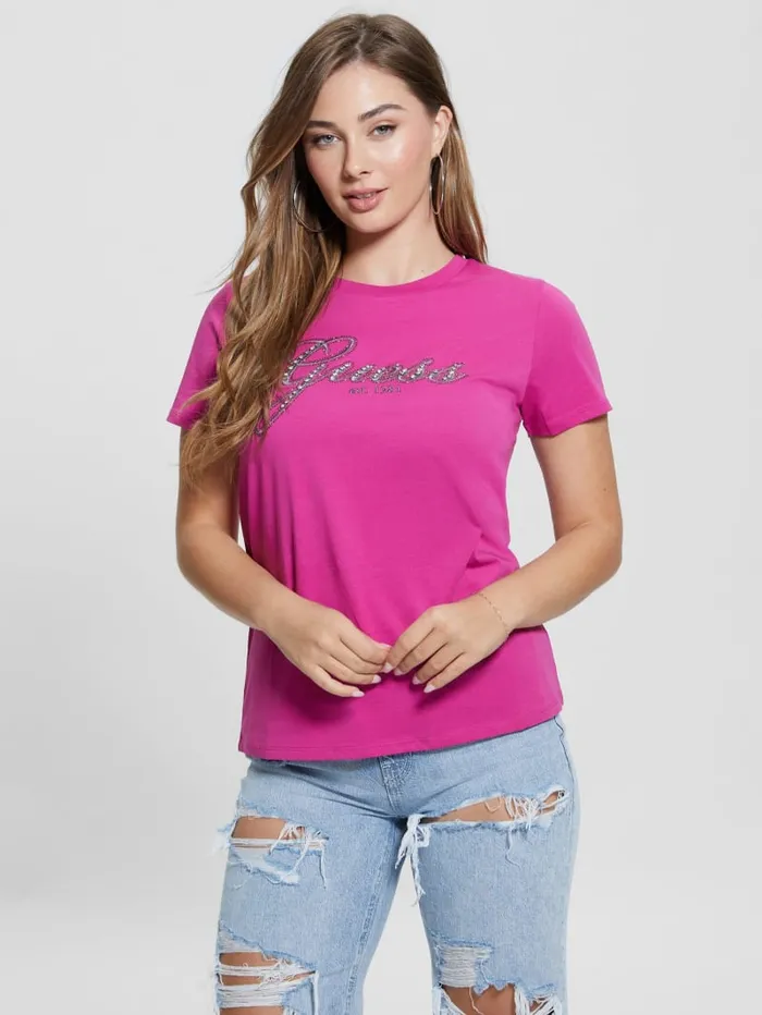 GUESS Tops Eco Glam Logo Easy Tee Pink 8211 Women
