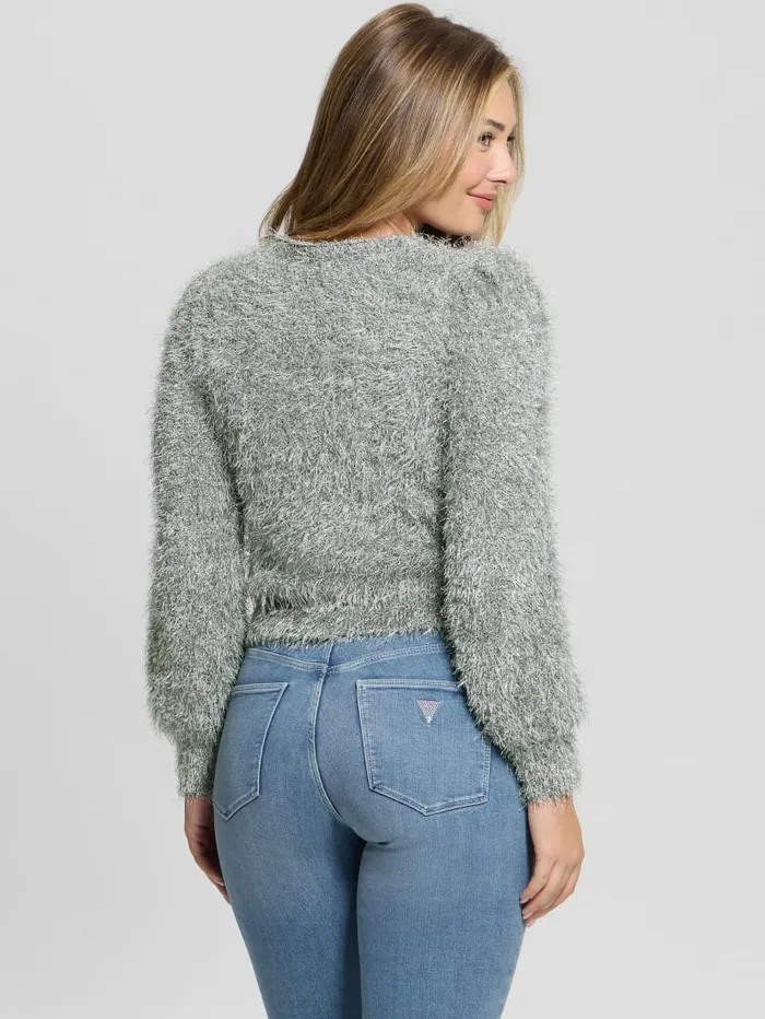 GUESS Tops Emiko Eyelash Crop Cardigan Green 8211 Women