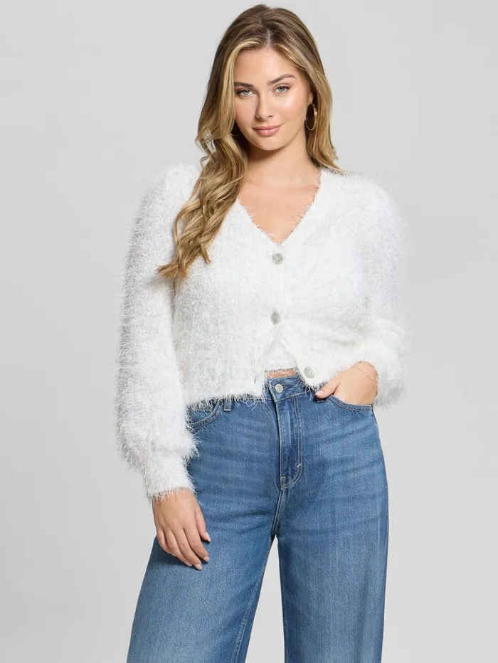 GUESS Tops Emiko Eyelash Crop Cardigan Green 8211 Women