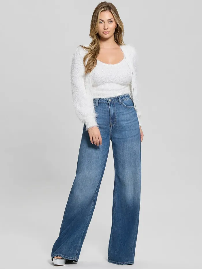 GUESS Tops Emiko Eyelash Crop Cardigan Green 8211 Women