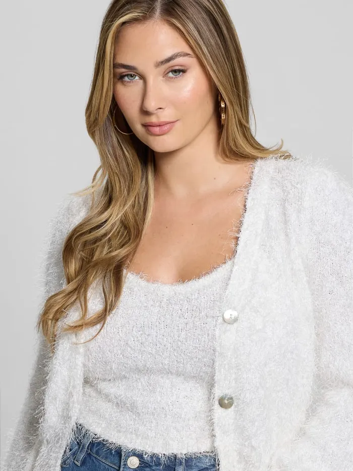 GUESS Tops Emiko Eyelash Crop Cardigan Green 8211 Women