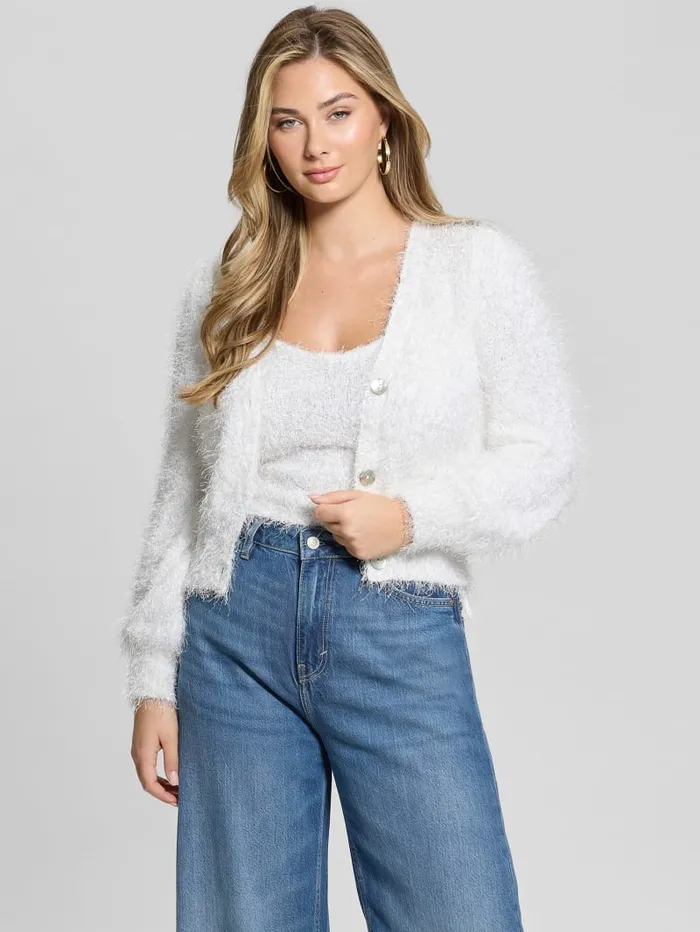 GUESS Tops Emiko Eyelash Crop Cardigan Green 8211 Women