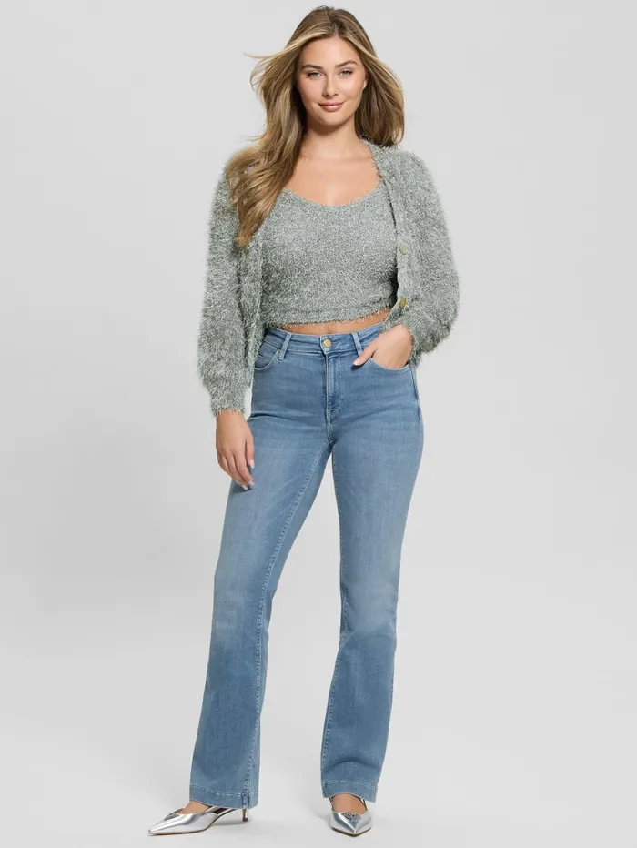 GUESS Tops Emiko Eyelash Crop Cardigan Green 8211 Women