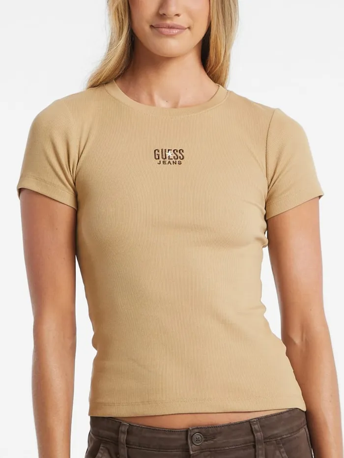 GUESS Tops Slim Embroidered Logo Tee Black 8211 Women