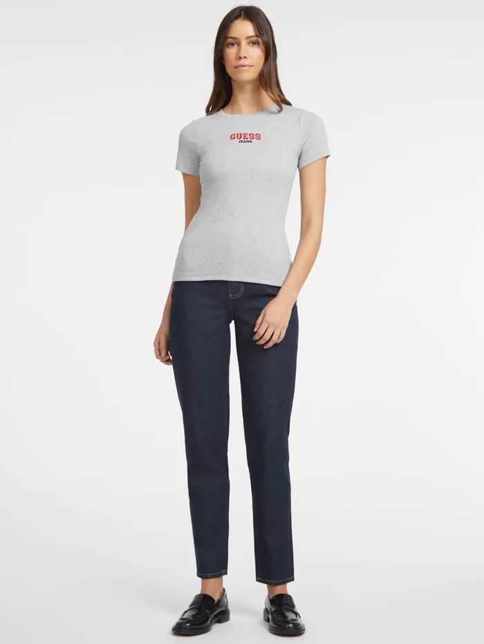 GUESS Tops Slim RibKnit Embroidered Tee Black 8211 Women
