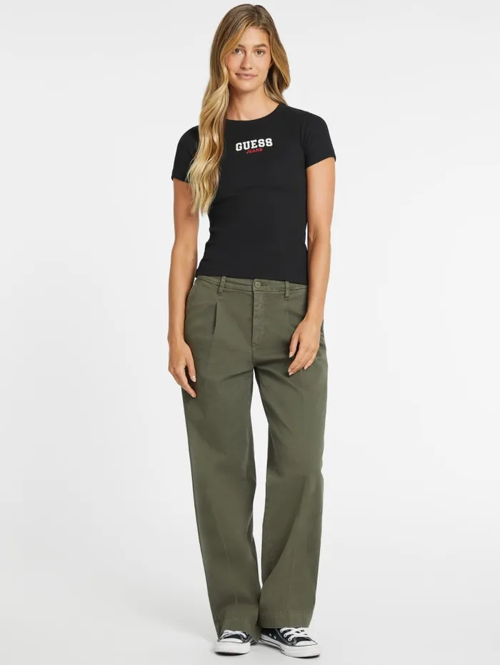 GUESS Tops Slim RibKnit Embroidered Tee Black 8211 Women