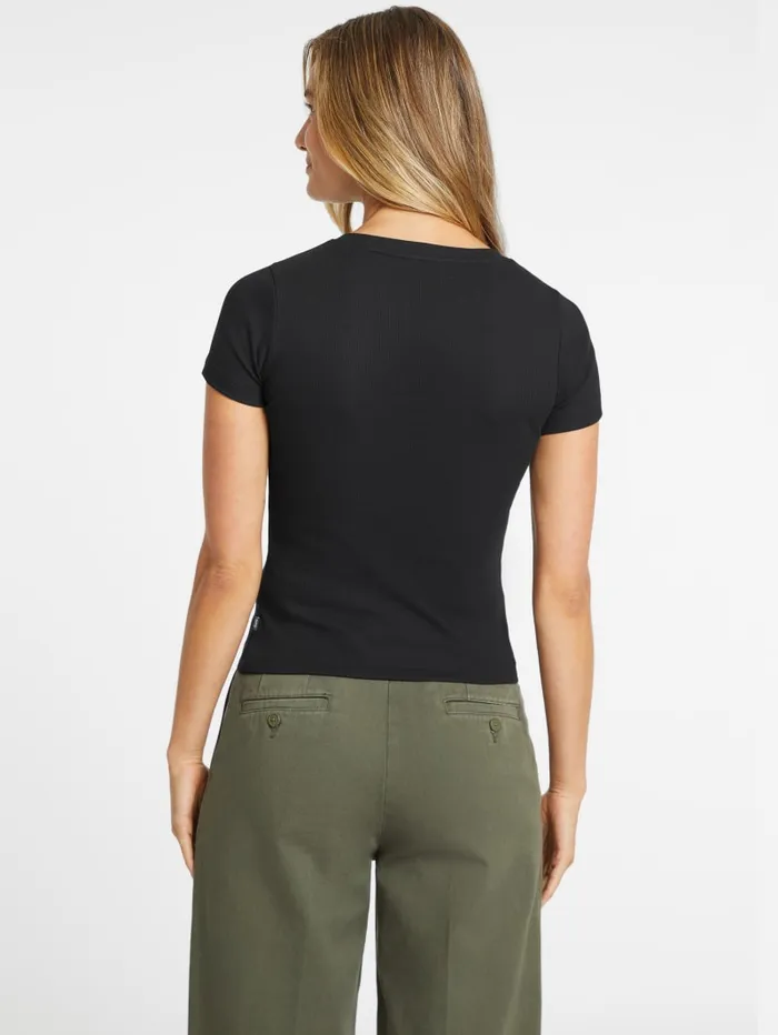 GUESS Tops Slim RibKnit Embroidered Tee Black 8211 Women