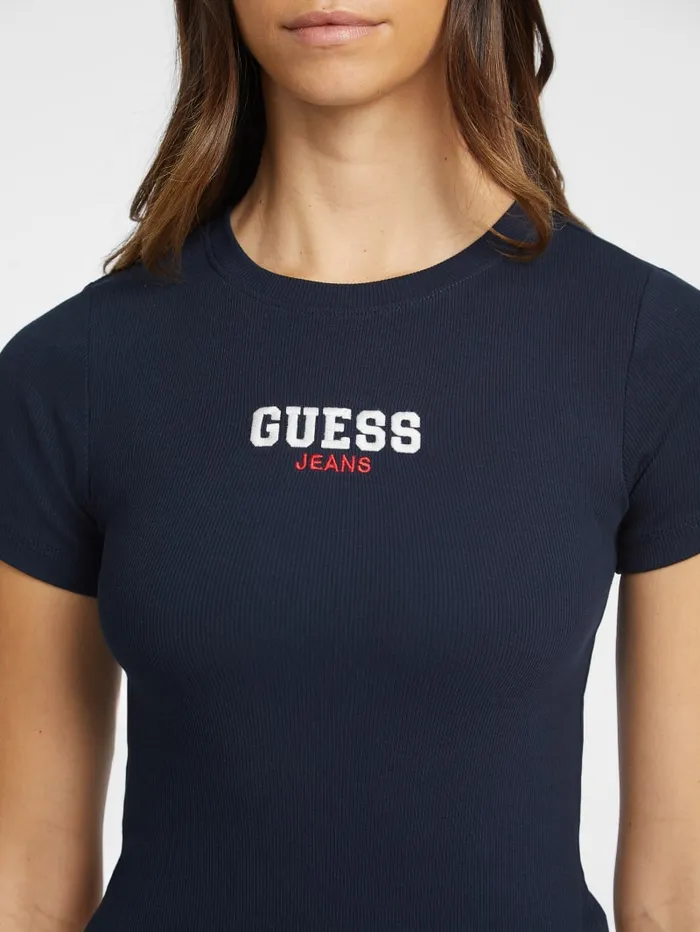 GUESS Tops Slim RibKnit Embroidered Tee Black 8211 Women